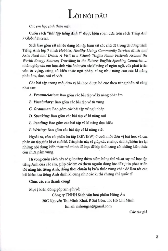 BÀI TẬP TIẾNG ANH LỚP 7 - ENGLISH EXERCISES 7 (Dùng kèm SGK Tiếng Anh 7 Global Success)